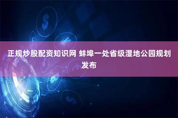 正规炒股配资知识网 蚌埠一处省级湿地公园规划发布